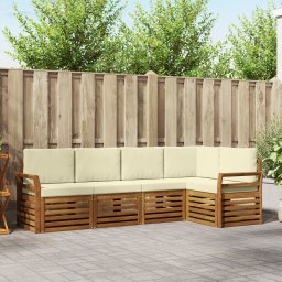 vidaXL Hoekbank Set 5 pcs Natuurlijk en Crème Massief Acaciahout