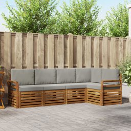 vidaXL Hoekbank Set 5 pcs Natuurlijk en Lichtgrijs Massief Acaciahout