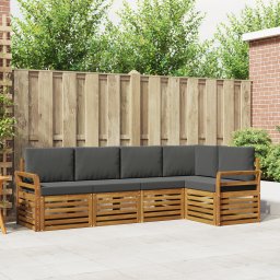 vidaXL Hoekbank Set 5 pcs Natuurlijk en Antraciet Massief Acaciahout