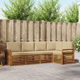 vidaXL Hoekbank Set 5 pcs Natuurlijk en Beige Massief Acaciahout