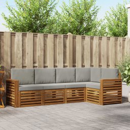 vidaXL Hoekbank Set 5 pcs Natuurlijk en Lichtgrijs Massief Acaciahout