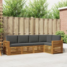 vidaXL Hoekbank Set 5 pcs Natuurlijk en Antraciet Massief Acaciahout