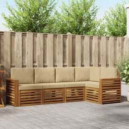vidaXL Hoekbank Set 5 pcs Natuurlijk en Beige Massief Acaciahout