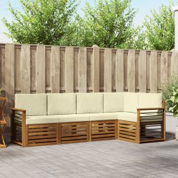 vidaXL Hoekbank Set 5 pcs Natuurlijk en Crème Massief Acaciahout