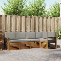 vidaXL Hoekbank Set 5 pcs Natuurlijk en Lichtgrijs Massief Acaciahout
