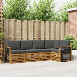 vidaXL Hoekbank Set 5 pcs Natuurlijk en Antraciet Massief Acaciahout