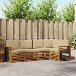 vidaXL Hoekbank Set 5 pcs Natuurlijk en Beige Massief Acaciahout