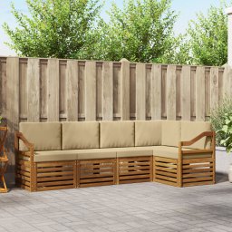 vidaXL Hoekbank Set 5 pcs Natuurlijk en Beige Massief Acaciahout