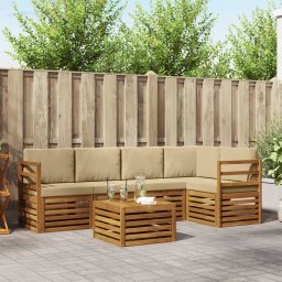 vidaXL Hoekbank Set 6 pcs Natuurlijk en Beige Massief Acaciahout