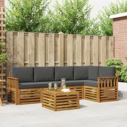 vidaXL Hoekbank Set 6 pcs Natuurlijk en Antraciet Massief Acaciahout