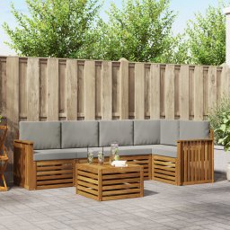 vidaXL Hoekbank Set 6 pcs Natuurlijk en Lichtgrijs Massief Acaciahout