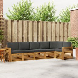 vidaXL Hoekbank Set 6 pcs Natuurlijk en Antraciet Massief Acaciahout