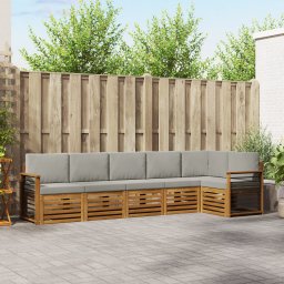 vidaXL Hoekbank Set 6 pcs Natuurlijk en Lichtgrijs Massief Acaciahout