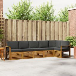 vidaXL Hoekbank Set 6 pcs Natuurlijk en Antraciet Massief Acaciahout