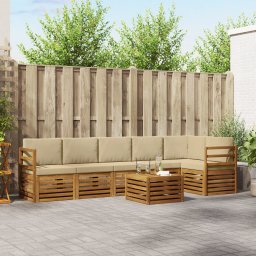 vidaXL Hoekbank Set 7 pcs Natuurlijk en Beige Massief Acaciahout