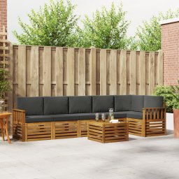 vidaXL Hoekbank Set 7 pcs Natuurlijk en Antraciet Massief Acaciahout