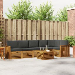 vidaXL Hoekbank Set 7 pcs Natuurlijk en Antraciet Massief Acaciahout
