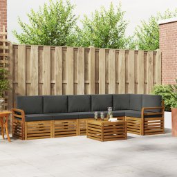 vidaXL Hoekbank Set 7 pcs Natuurlijk en Antraciet Massief Acaciahout