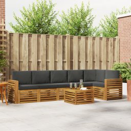 vidaXL Hoekbank Set 7 pcs Natuurlijk en Antraciet Massief Acaciahout