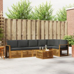 vidaXL Hoekbank Set 7 pcs Natuurlijk en Antraciet Massief Acaciahout