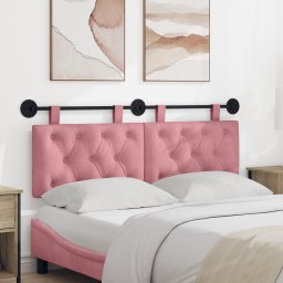 vidaXL Hangend hoofdbord Met LED-verlichting Roze Fluweel