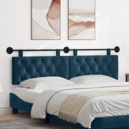 vidaXL Hangend hoofdbord Met LED-verlichting Blauw Fluweel