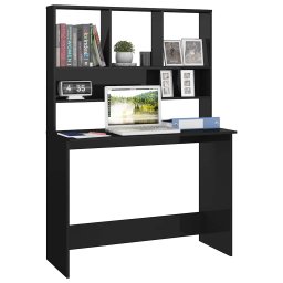vidaXL Bureau met schappen 110x45x157 cm bewerkt hout hoogglans zwart
