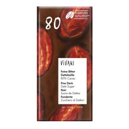 Vivani Chocoladereep Puur 80% Cacao Date Sugar