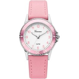 Garonne kinderhorloge 27 mm metaal-leder zilverkleurig-roze KV20Q468
