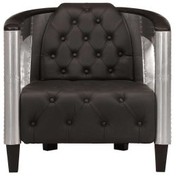 vidaXL Fauteuil luchtvaartstijl echt leer zwart