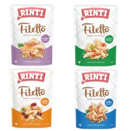 48x100g Rinti Filetto Zakjes in Gelei Mix 4 soorten Honden Natvoer
