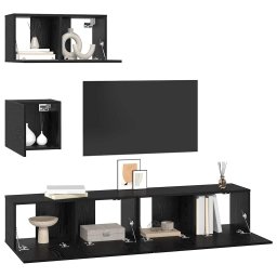 vidaXL Tv-meubelset 4 st Zwart Eiken Bewerkt hout