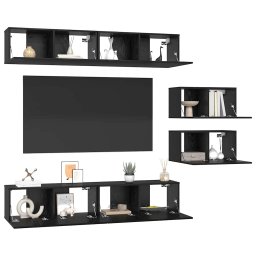 vidaXL Tv-meubelset 6 st Zwart Eiken Bewerkt hout