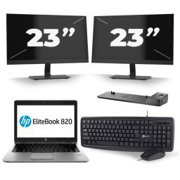 HP EliteBook 820 G3 - Intel Core i7-6e Generatie - 12 inch - 8GB RAM - 256GB SSD - Windows 11 + 2x 23 inch Monitor