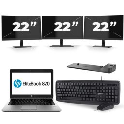 HP EliteBook 820 G3 - Intel Core i7-6e Generatie - 12 inch - 8GB RAM - 256GB SSD - Windows 11 + 3x 22 inch Monitor