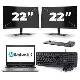 HP EliteBook 840 G3 - Intel Core i7-6e Generatie - 14 inch - 8GB RAM - 256GB SSD - Windows 11 + 2x 22 inch Monitor