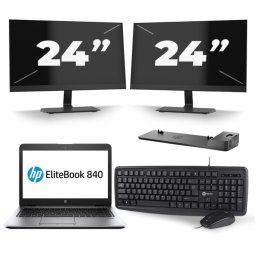 HP EliteBook 840 G3 - Intel Core i7-6e Generatie - 14 inch - 8GB RAM - 256GB SSD - Windows 11 + 2x 24 inch Monitor