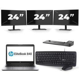 HP EliteBook 840 G3 - Intel Core i7-6e Generatie - 14 inch - 8GB RAM - 256GB SSD - Windows 11 + 3x 24 inch Monitor