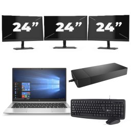 HP EliteBook 830 G7 - Intel Core i7-10e Generatie - 13 inch - 8GB RAM - 256GB SSD - Windows 11 + 3x 24 inch Monitor
