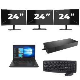 Lenovo ThinkPad A485 - AMD Ryzen 5 2500U - 14 inch - 8GB RAM - 256GB SSD - Windows 10 + 3x 24 inch Monitor