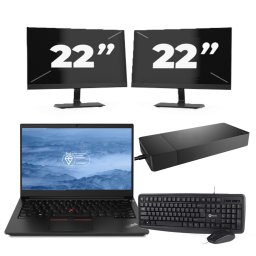 Lenovo ThinkPad E14 - Intel Core i3-10e Generatie - 14 inch - 8GB RAM - 256GB SSD - Windows 11 + 2x 22 inch Monitor