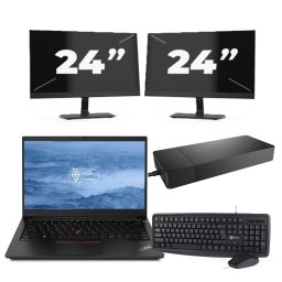 Lenovo ThinkPad E14 - Intel Core i3-10e Generatie - 14 inch - 8GB RAM - 256GB SSD - Windows 11 + 2x 24 inch Monitor