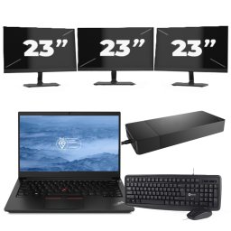 Lenovo ThinkPad E14 - Intel Core i3-10e Generatie - 14 inch - 8GB RAM - 256GB SSD - Windows 11 + 3x 23 inch Monitor