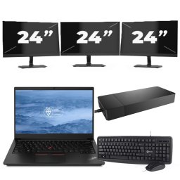 Lenovo ThinkPad E14 - Intel Core i3-10e Generatie - 14 inch - 8GB RAM - 256GB SSD - Windows 11 + 3x 24 inch Monitor