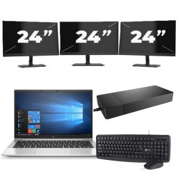 HP EliteBook 835 G7 - AMD Ryzen 3 Pro 4450U - 13 inch - 8GB RAM - 256GB SSD - Windows 10 Home + 3x 24 inch Monitor
