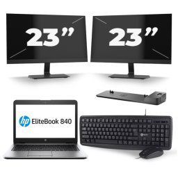 HP EliteBook 840 G3 - Intel Core i7-6e Generatie - 14 inch - 8GB RAM - 256GB SSD - Windows 11 + 2x 23 inch Monitor