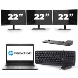 HP EliteBook 840 G3 - Intel Core i7-6e Generatie - 14 inch - 8GB RAM - 256GB SSD - Windows 11 + 3x 22 inch Monitor