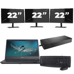 Fujitsu LIFEBOOK U7311 - Intel Core i7-11e Generatie - 13 inch - 16GB RAM - 256GB SSD - Windows 11 Home + 3x 22 inch Monitor
