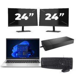 HP EliteBook 845 G8 - AMD Ryzen 3 PRO 5400U - 14 inch - 8GB RAM - 256GB SSD - Windows 11 Home + 2x 24 inch Monitor