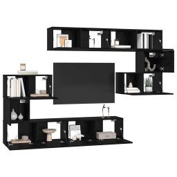 vidaXL Tv-meubelset 8 st Zwart Eiken Bewerkt hout